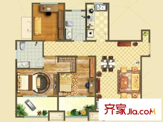 保利華庭2#7#10號(hào)樓A戶型 3室2廳2衛(wèi)1廚