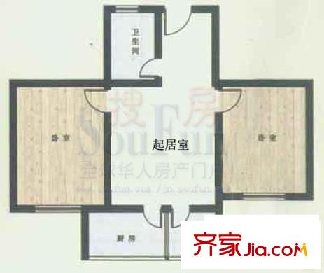 新城金水岸戶型圖2室1廳1衛(wèi)