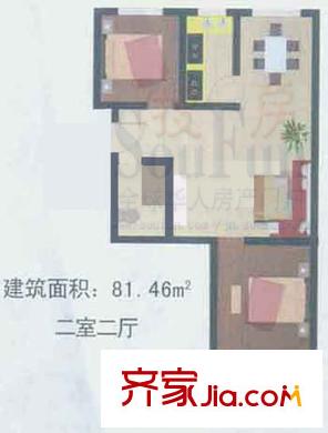 新城金水岸戶型圖2室2廳1衛(wèi)