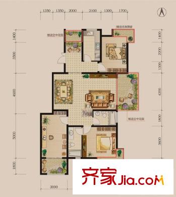 楚天燕山盛世戶型圖F戶型 3室2廳2衛(wèi)