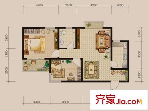 楚天燕山盛世戶型圖A戶型 2室2廳1衛(wèi)
