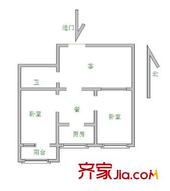 槐村街單位宿舍 2室 戶型圖