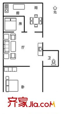 槐村街單位宿舍 2室 戶型圖
