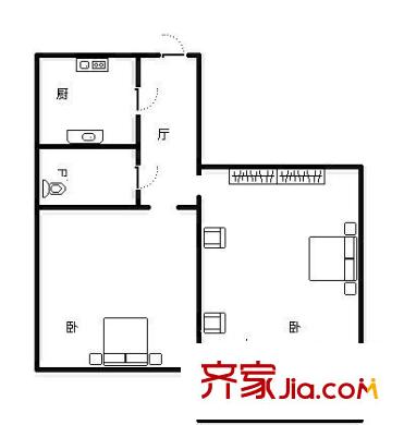 經(jīng)二路單位宿舍 2室 戶型圖