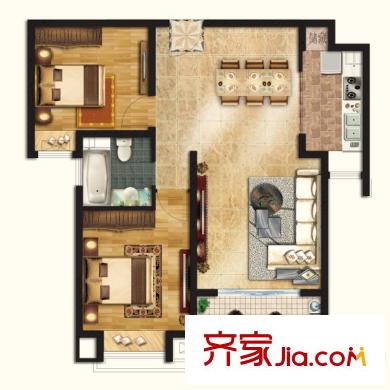 綠地新里梵爾賽公館a2戶型 2室2廳1衛(wèi)