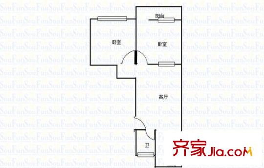 建設(shè)路園丁小區(qū) 2室 戶型圖