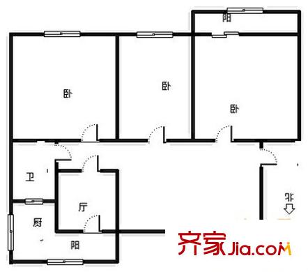 工業(yè)南路單位宿舍 3室 戶型圖
