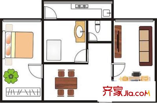 工業(yè)南路單位宿舍 2室 戶型圖