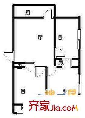 槐村街單位宿舍 3室 戶型圖