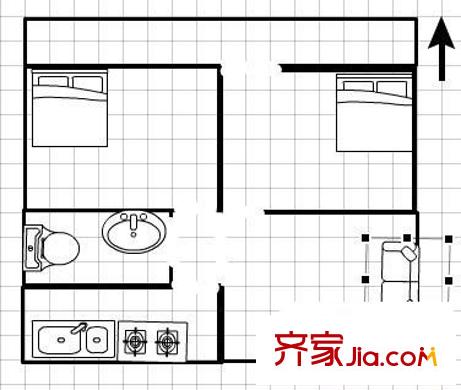 槐村街單位宿舍 2室 戶型圖