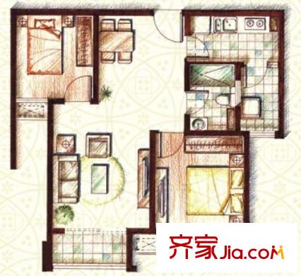 山大南路中國銀行宿舍 2居室 戶型圖