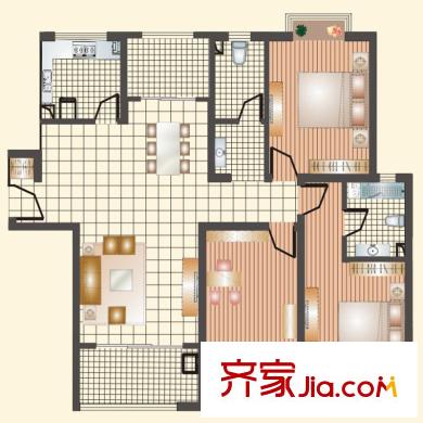 瑞馳舜耕上城戶型圖C戶型 3室2廳2衛(wèi)1廚