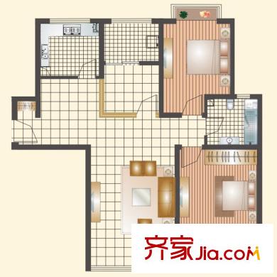 瑞馳舜耕上城戶型圖C2戶型 2室2廳1衛(wèi)1廚