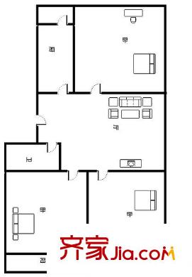 緯二路單位宿舍 3居室 戶型圖