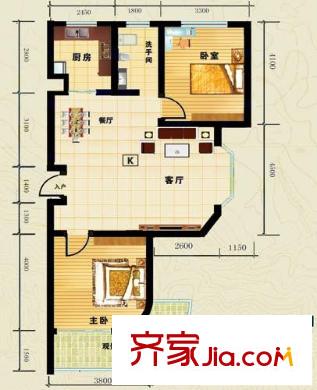 匯東香墅里戶型圖K系列（售完） 2室2廳1衛(wèi)