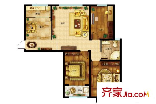 東都國際2#住宅B2戶型 3室2廳1衛(wèi)1廚