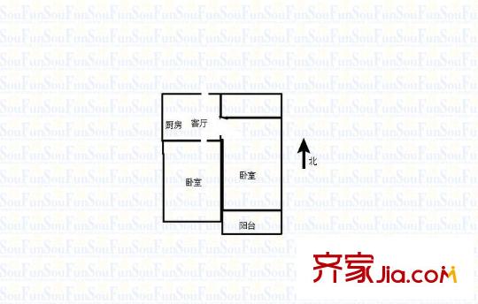 經(jīng)二緯六單位宿舍 2室 戶型圖
