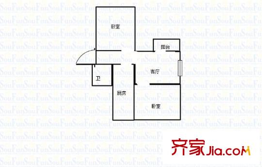 經(jīng)二緯六單位宿舍 3室 戶型圖