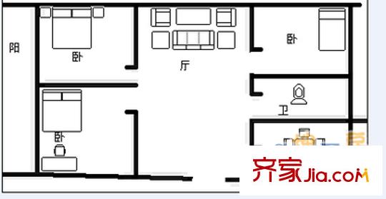 經(jīng)二緯六單位宿舍 3室 戶型圖