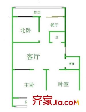 山大南路中國(guó)銀行宿舍 3居室 戶型圖