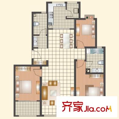 瑞馳舜耕上城戶型圖E2戶型 3室2廳2衛(wèi)1廚