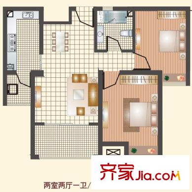 瑞馳舜耕上城戶型圖B戶型 2室2廳1衛(wèi)1廚