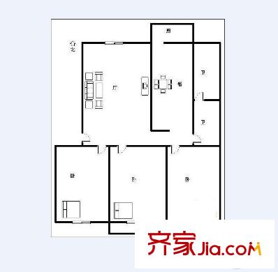 岔路街人民銀行宿舍 3室 戶型圖
