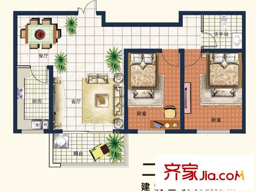 建中大學(xué)仕花園戶型圖戶型圖 2室2廳1衛(wèi)1廚