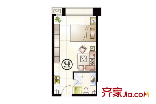 東都國際公寓2號樓B戶型 1室1廳1衛(wèi)1廚