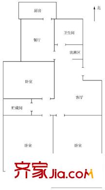 緯二路單位宿舍 3居室 戶型圖