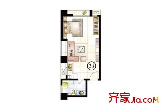東都國際公寓2號樓A戶型 1室1廳1衛(wèi)1廚