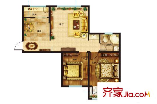 東都國際3#住宅A5戶型 2室2廳1衛(wèi)1廚