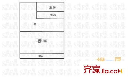 經(jīng)二緯六單位宿舍 1室 戶型圖