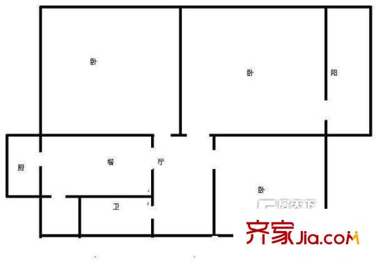 科院路單位宿舍 3居室 戶型圖