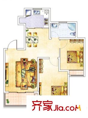 海信都市陽光戶型圖6號樓H2戶型 2居室 2室2廳1衛(wèi)