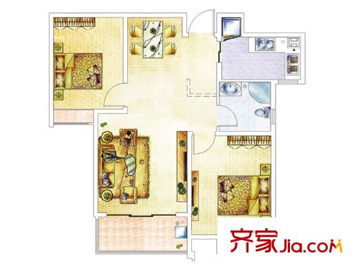 海信都市陽光戶型圖1、2、3、4號樓91-221A1戶型 3居室 2室2廳1衛(wèi)