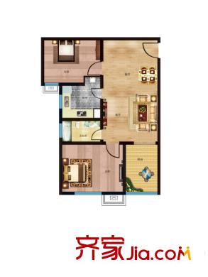 宏瑞國際星城3#樓標準層戶型圖 2室2廳1衛(wèi)1廚