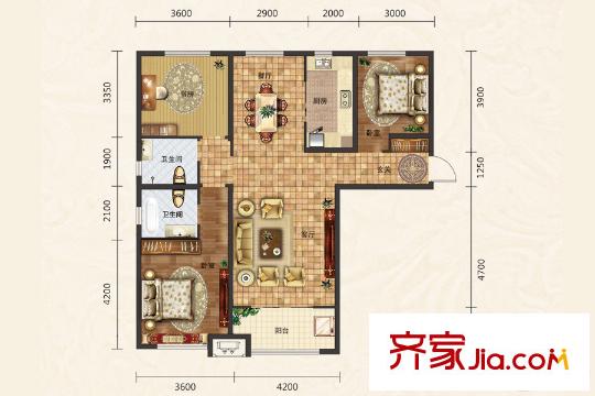 保利中心華府三期4號(hào)樓C戶型 3室2廳2衛(wèi)1廚