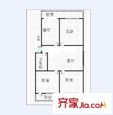 岔路街人民銀行宿舍 3室 戶型圖