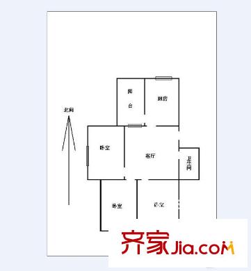 岔路街人民銀行宿舍 3室 戶型圖