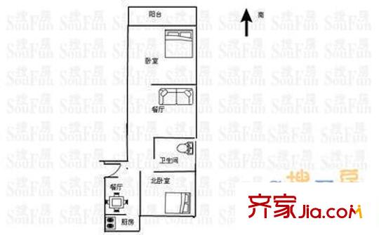岔路街人民銀行宿舍 2室 戶型圖