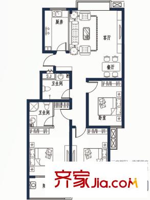 建中大學(xué)仕花園戶型圖戶型圖 3室2廳2衛(wèi)1廚