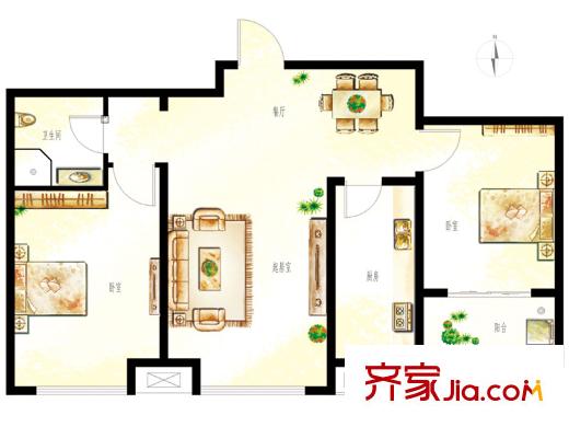 逸城山色戶型圖4號樓景逸兩居 2室2廳1衛(wèi)1廚