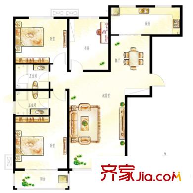 逸城山色戶型圖4號樓俊逸三居 3室2廳2衛(wèi)1廚
