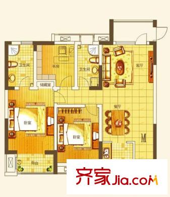 文華園戶型圖M2戶型（售完） 3室2廳2衛(wèi)1廚