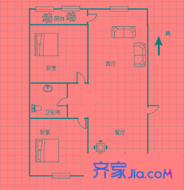 西沙小區(qū) 2室 戶型圖