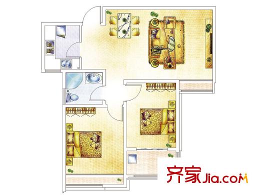 海信都市陽光戶型圖2號樓C1戶型 2居室 2室2廳1衛(wèi)