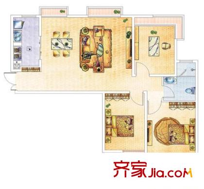 海信都市陽光戶型圖e1戶型 3居室 3室2廳1衛(wèi)