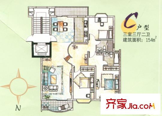 齊魯駿園 3居室 戶型圖