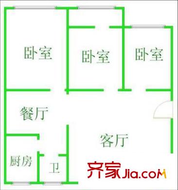和平路山航宿舍 3室 戶型圖